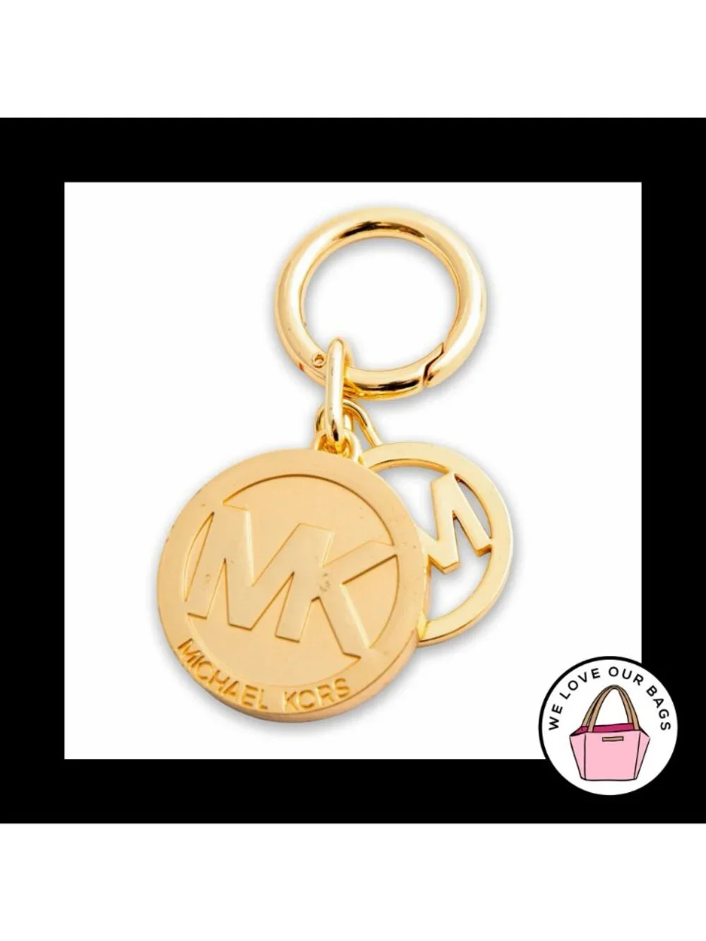 MICHAEL KORS Blue Swing Medallion Gold Brass Bag Charm Hang Tag Keychain Fob